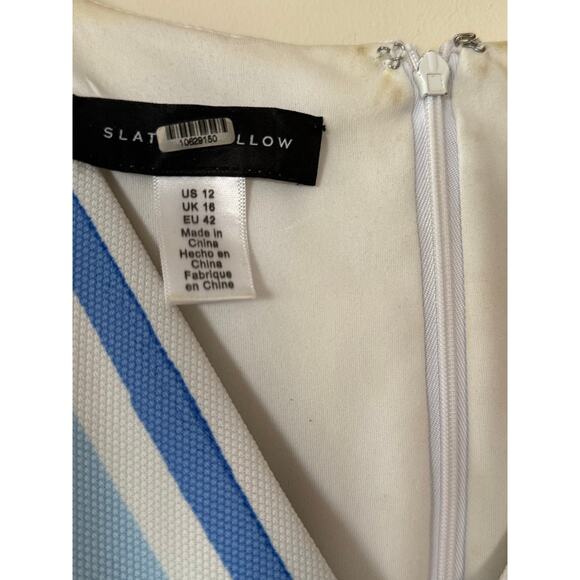 Slate & Willow RTR Colorblock Bodycon V Neck Dress Blue White Stripe 12 MINT - Picture 3 of 9